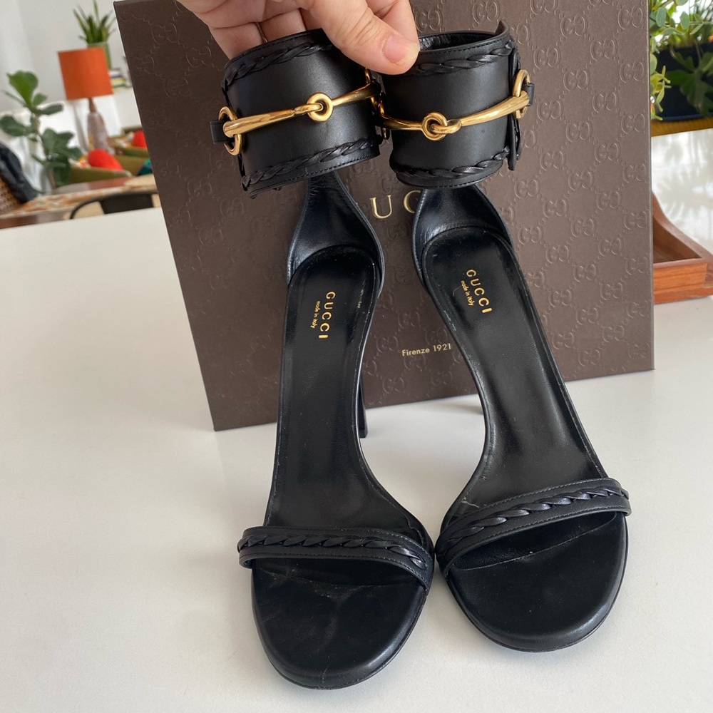 Gucci Black Leather High Heel Ankle-Strap Sandals - Picture 3 of 10